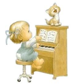 little girl playing piano with a kitty Pictures, Images and Photos