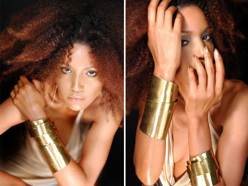 Ndoema The Global Girl Dons One-of-a-kind Hand-Hammered Sculptural Modernist Brass Cuff Bracelets