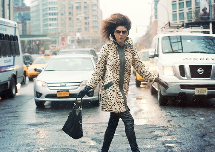 The Global Girl: Ndoema stars in a Fashion Editorial by Paris-based photographer Kamel Lahmadi of Style & The City. Ndoema wears a vintage leopard coat, Dolce & Gabbana suede bag, Diesel leather leggings, Betsey Johnson leopard stilettos and vintage Paloma Picasso sunglasses from The Guise Archives