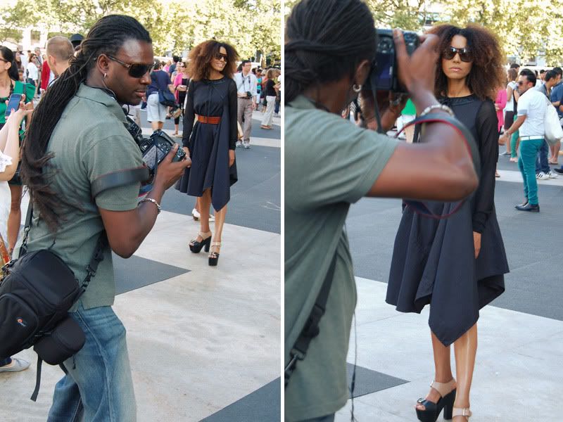 Ndoema The Global Girl wears a dress by Mexican designer Cesar Arrellanes, belt by Acne and shoes by Report Signature during New York Fashion Week.