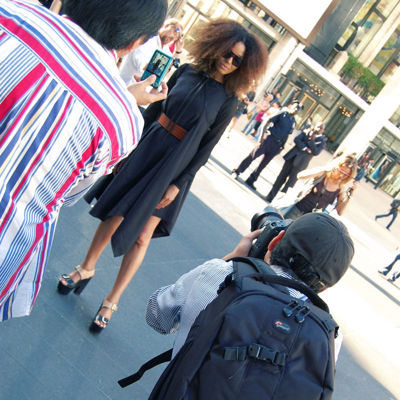 Ndoema The Global Girl wears a dress by Mexican designer Cesar Arrellanes, belt by Acne and shoes by Report Signature during New York Fashion Week.
