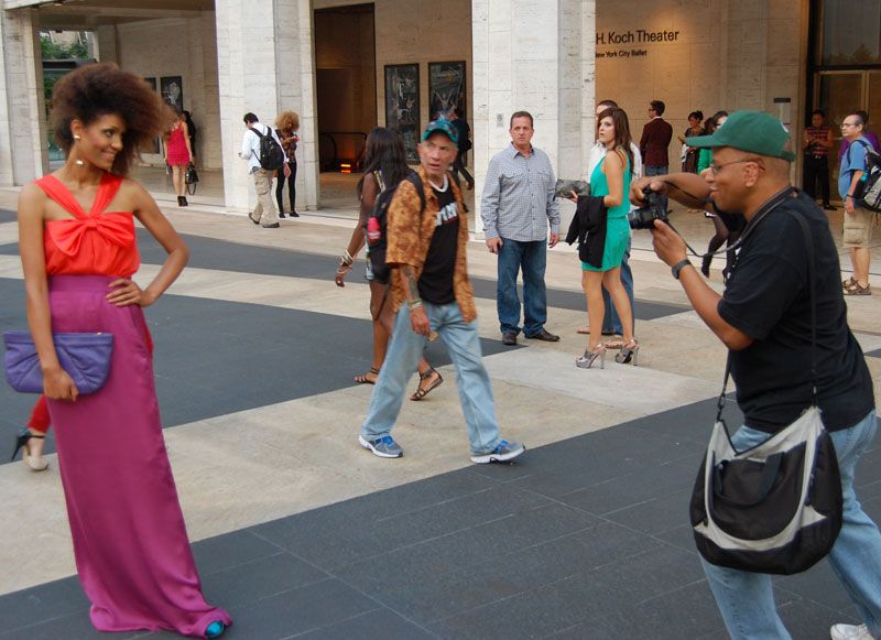 Ndoema The Global Girl arrives at the Lincoln Center during New York Fashion Week. Ndoema wears Alice + Olivia Oversized Bow Blouse, Jenni Kayne silk skirt, Nicholas Kirkwood Shoes, Vintage Accessories.