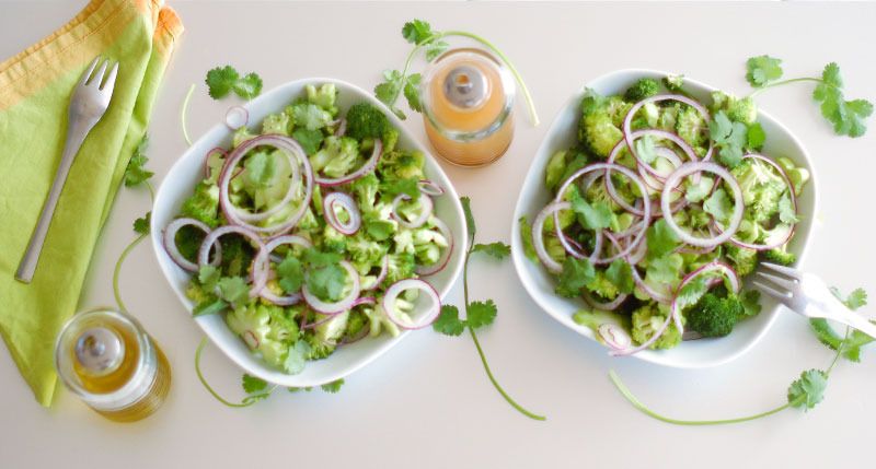 The Global Girl shares her raw vegan diet essentials: raw marinated broccoli salad recipe with cilantro and red onion