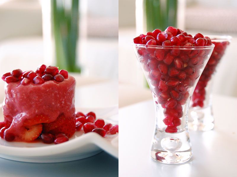 Raw Vegan Recipe: Raw Vegan Strawberry Pomegranate Sorbet. A low-fat, dairy-free ice cream that's healthy and delicious.