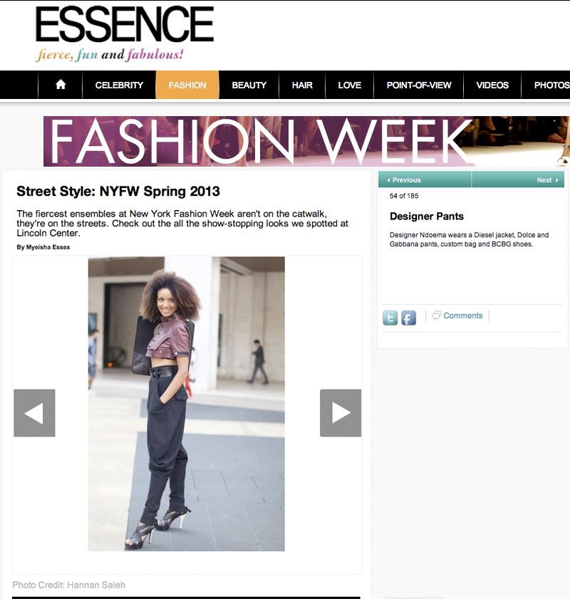 Ndoema The Global Girl featured in Essence Magazine arriving at the Nika Skarra Fashion Show during New York Fashion Week. 