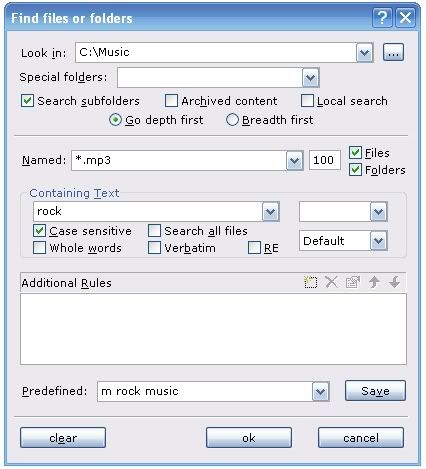 Xplorer2 files search dialog