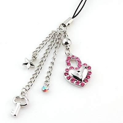 Phone Charms on Deluxe Lock Heart Pink Crystal Cell Phone Charm  Sold