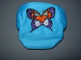 Turquoise   tiger butterfly embroidered pocket diaper - Medium