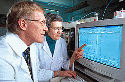 Cinnamon and diabetes: Chemists Richard Anderson and Marilyn Polansky use high-performance liquid chromatography to identify compounds from cinnamon that improve the action of insulin. Photo courtesy USDA ARS