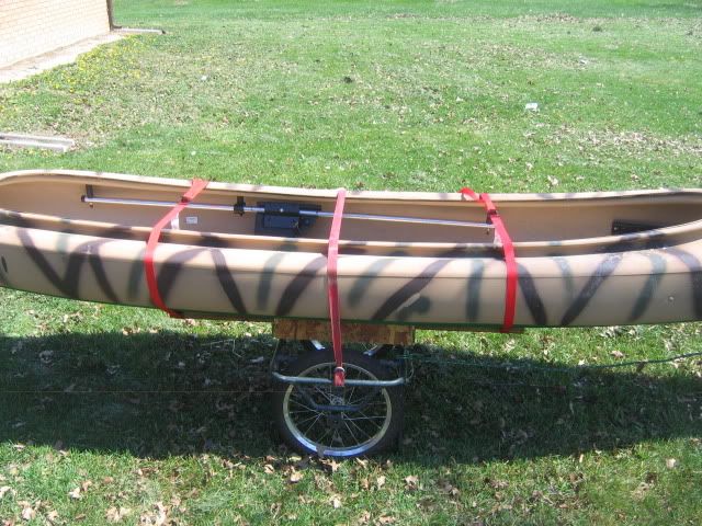 Pull ropes tied to both sides of canoe cart