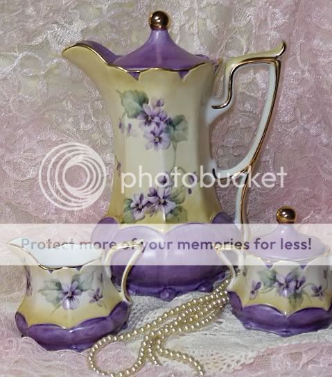 Gorgeous Porcelain Chocolate/Coffee Set with Hand Painted Violets