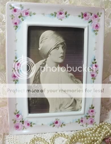   Romantic Vintage Chic Picture Frame with Hand Painted Pink Roses